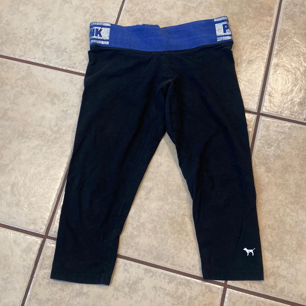PINK Victoria’s Secret crop Capri pants with rhinestone’s on the waist band